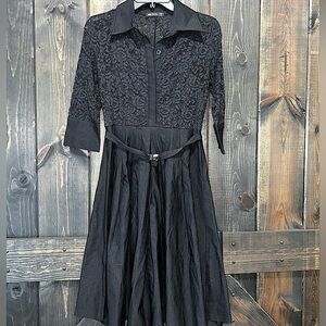 MIUSOL Lace Dress S Black Button Up Collared Belted Formal Boho Whimsigoth Witch